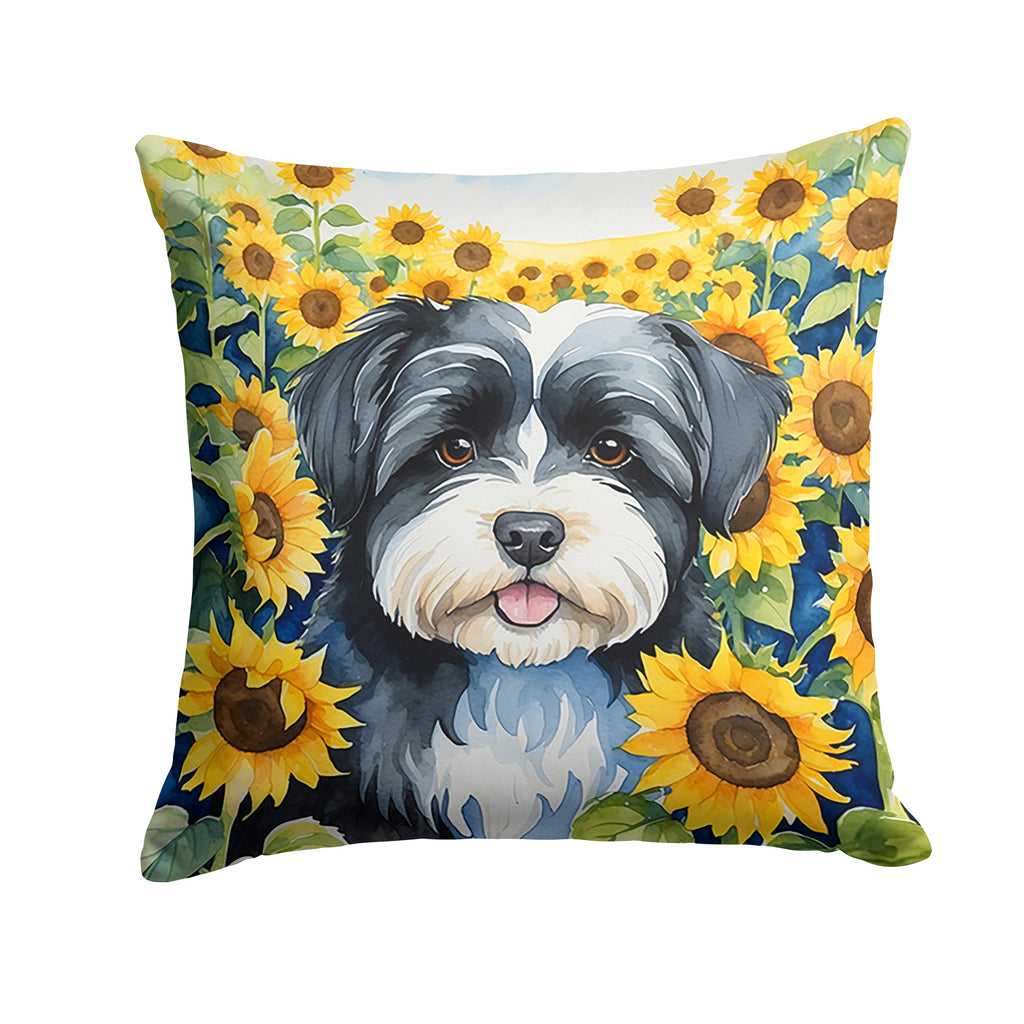 Havanese in Sunflowers Decorative Throw Pillow 18x18 Indoor Outdoor Accent Cushion, Fabric Cover with Insert for Sofa, Bed, Porch & Living Room