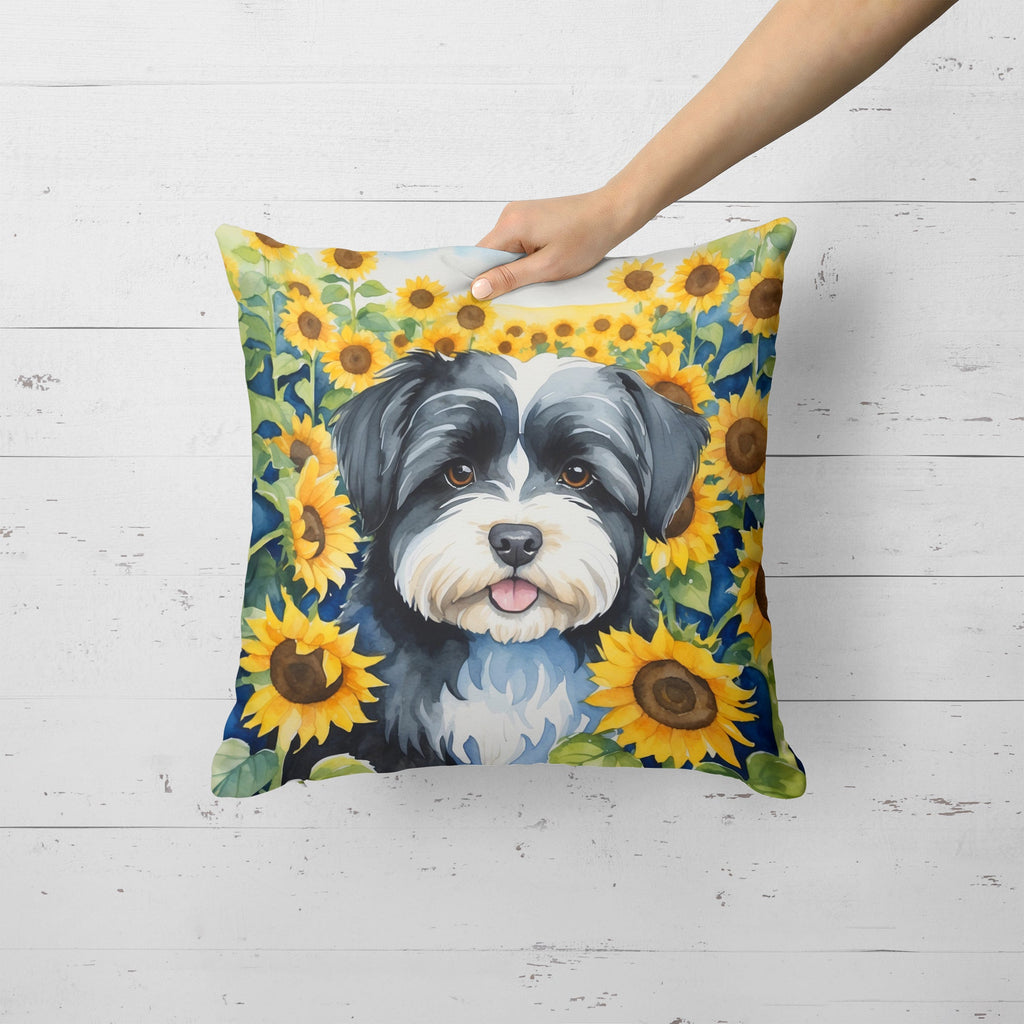 Havanese in Sunflowers Decorative Throw Pillow 18x18 Indoor Outdoor Accent Cushion, Fabric Cover with Insert for Sofa, Bed, Porch & Living Room