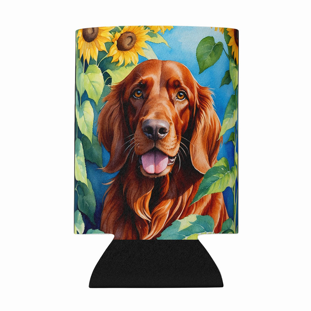 Irish Setter in Sunflowers Can or Bottle Hugger Cooler Sleeve for Standard 12 oz Cans, Insulated Foam Beer & Soda Can Hugger Reusable