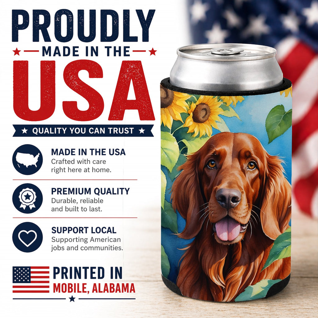 Irish Setter in Sunflowers Can or Bottle Hugger Cooler Sleeve for Standard 12 oz Cans, Insulated Foam Beer & Soda Can Hugger Reusable