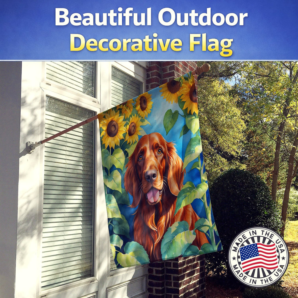 Irish Setter in Sunflowers House Flag 28x40 Porch Sleeve Pole Decorative Outside Yard Banner Artwork Wall Hanging, Polyester