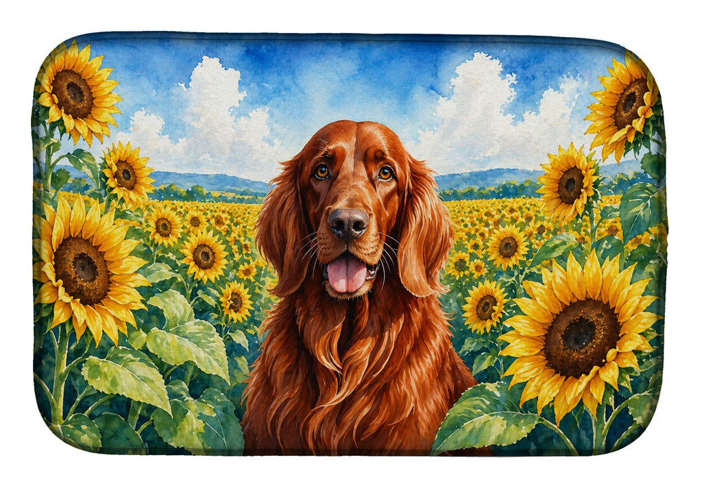 Irish Setter in Sunflowers Dish Drying Mat Absorbent Dish Drying Mat Pad for Kitchen Counter Dish Drainer Mat for Countertop, 14 x 21", Multicolor