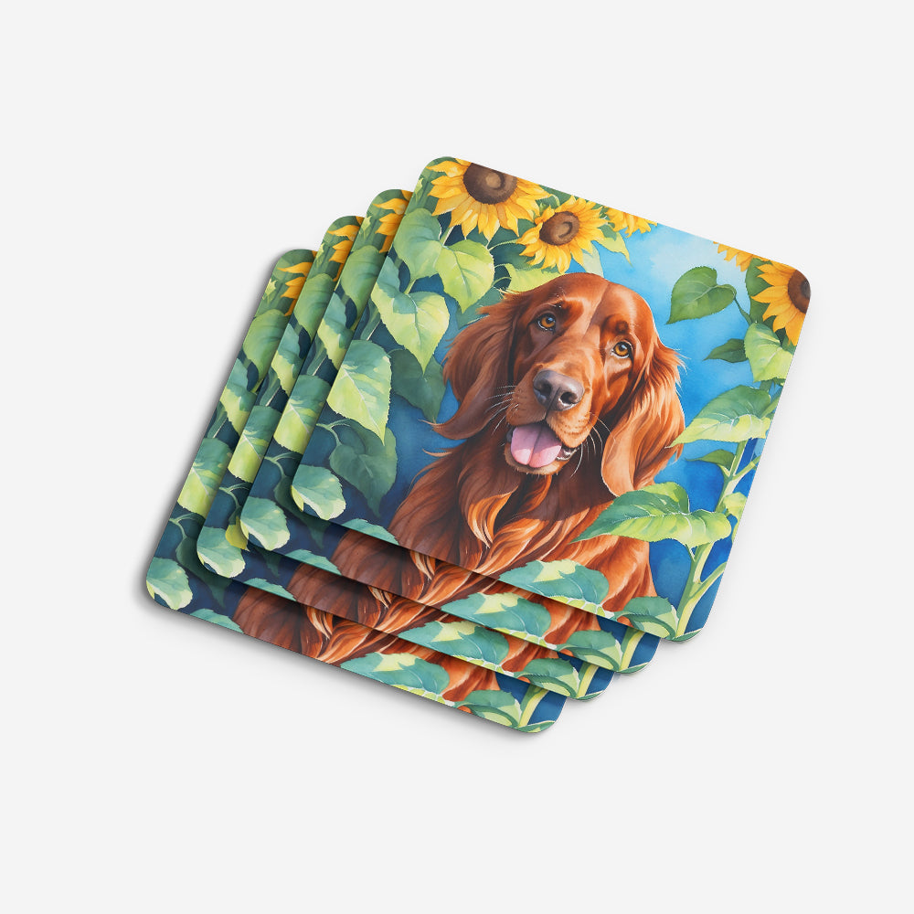 Irish Setter in Sunflowers Foam Coasters Set of 4 Cup Coasters for Indoor Outdoor, Tabletop Protection, Anti Slip, Mouse pad Material