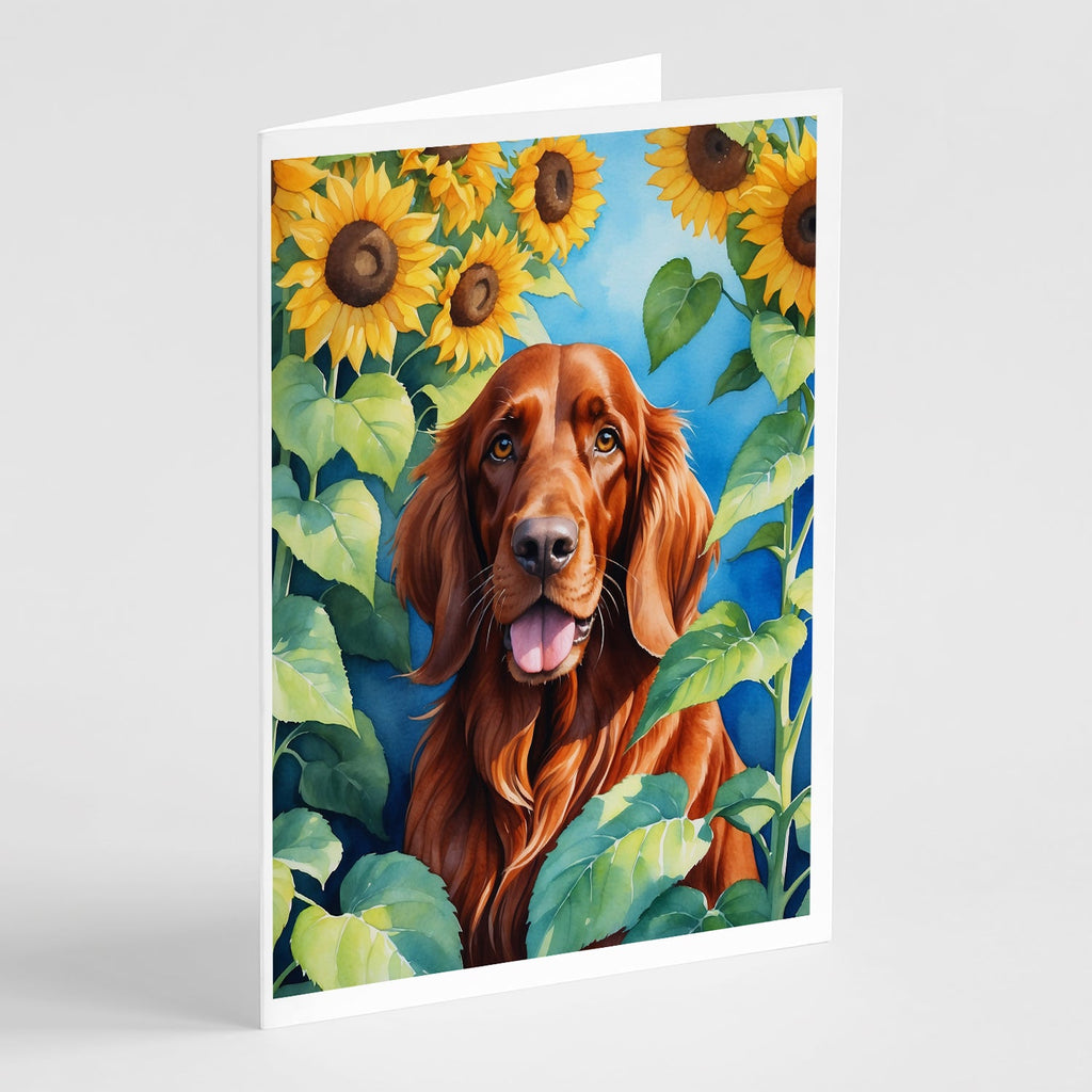 Irish Setter in Sunflowers Greeting Cards Pack of 8 Blank Cards with Envelopes Whimsical A7 Size 5x7