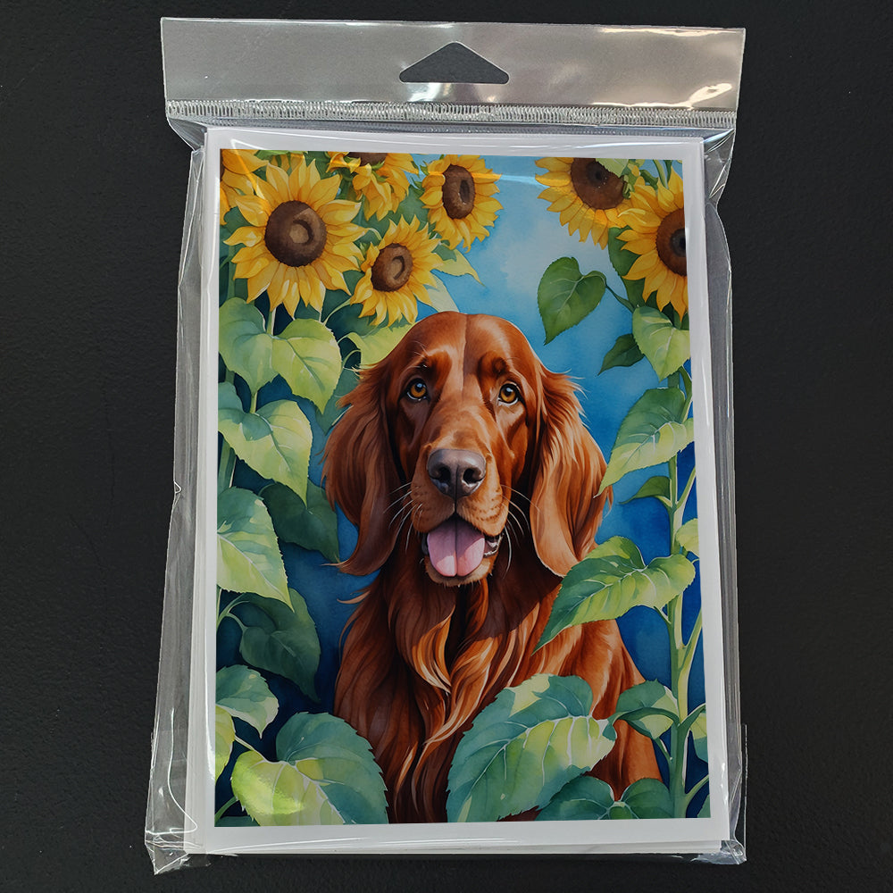 Irish Setter in Sunflowers Greeting Cards Pack of 8 Blank Cards with Envelopes Whimsical A7 Size 5x7