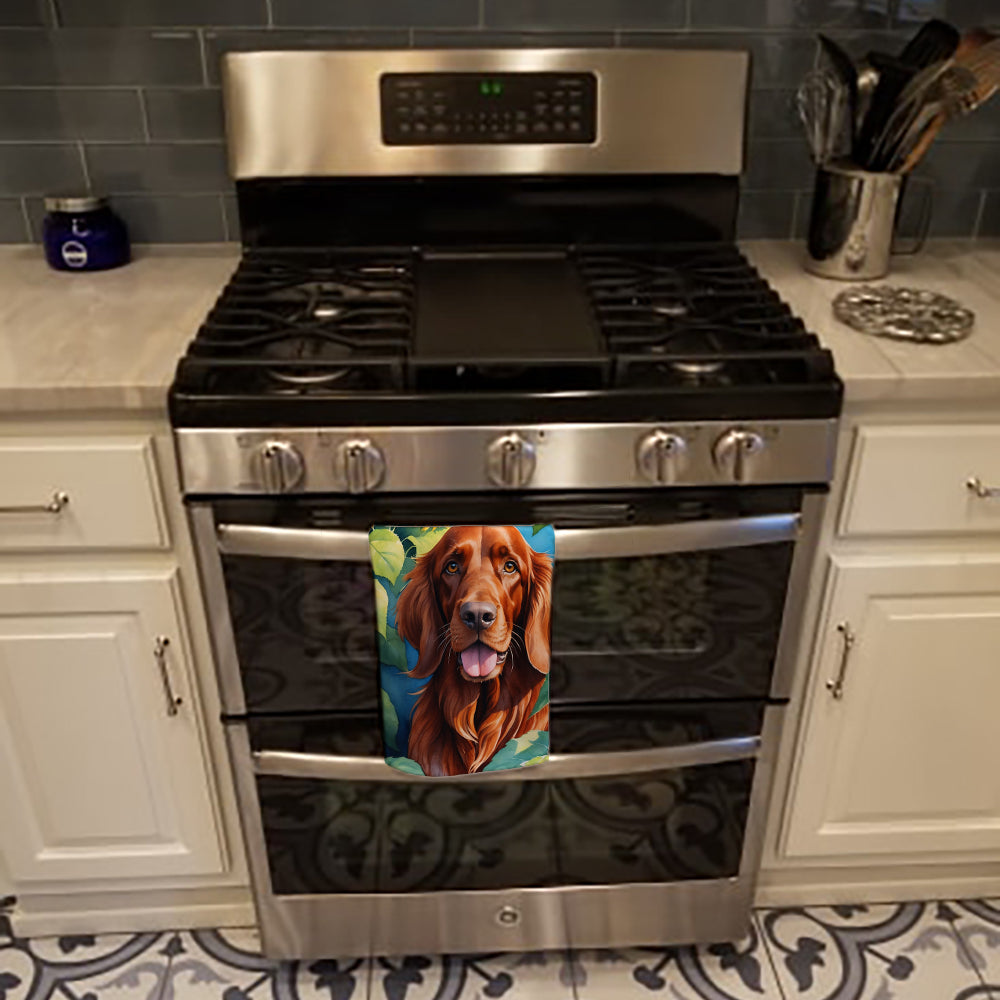 Irish Setter in Sunflowers Kitchen Towel Velour Plush Front and Cotton Loop Back Machine Washable