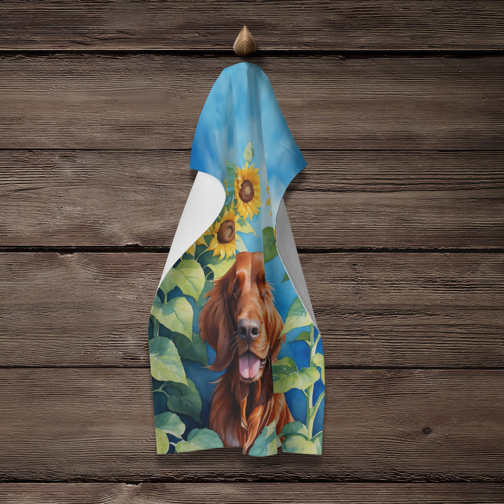 Irish Setter in Sunflowers Kitchen Towel Velour Plush Front and Cotton Loop Back Machine Washable