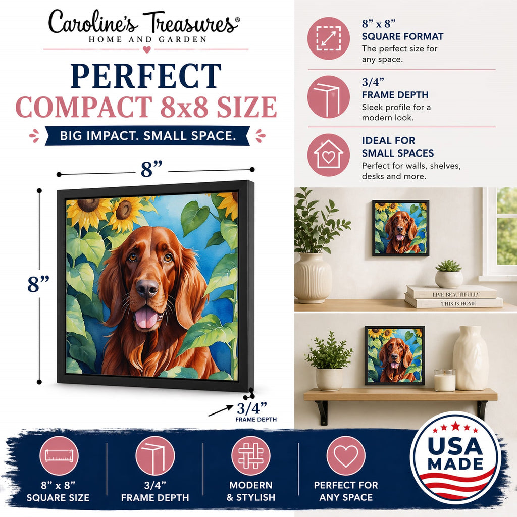 Irish Setter in Sunflowers Framed Metal Print Bathroom, Kitchen, Office, Home Decor Wall Art Ready to Hang, Square, 8X8