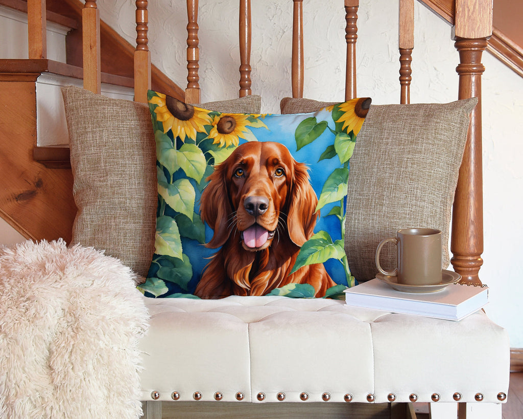 Irish Setter in Sunflowers Decorative Throw Pillow 14x14 Indoor Outdoor Accent Cushion, Fabric Cover with Insert for Sofa, Bed, Porch & Living Room