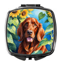 Irish Setter in Sunflowers Compact Mirror Decorative Travel Makeup Mirror for Women Girls Gifts Pocket Makeup Mirror Folding Handheld