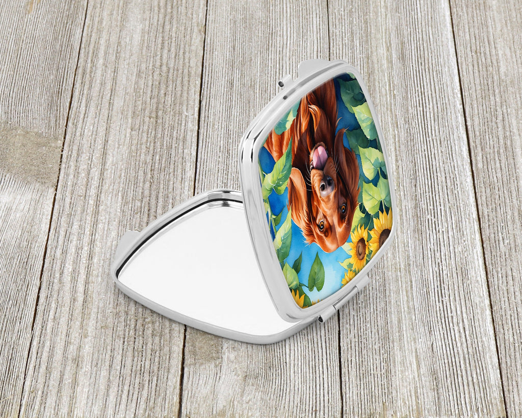 Irish Setter in Sunflowers Compact Mirror Decorative Travel Makeup Mirror for Women Girls Gifts Pocket Makeup Mirror Folding Handheld