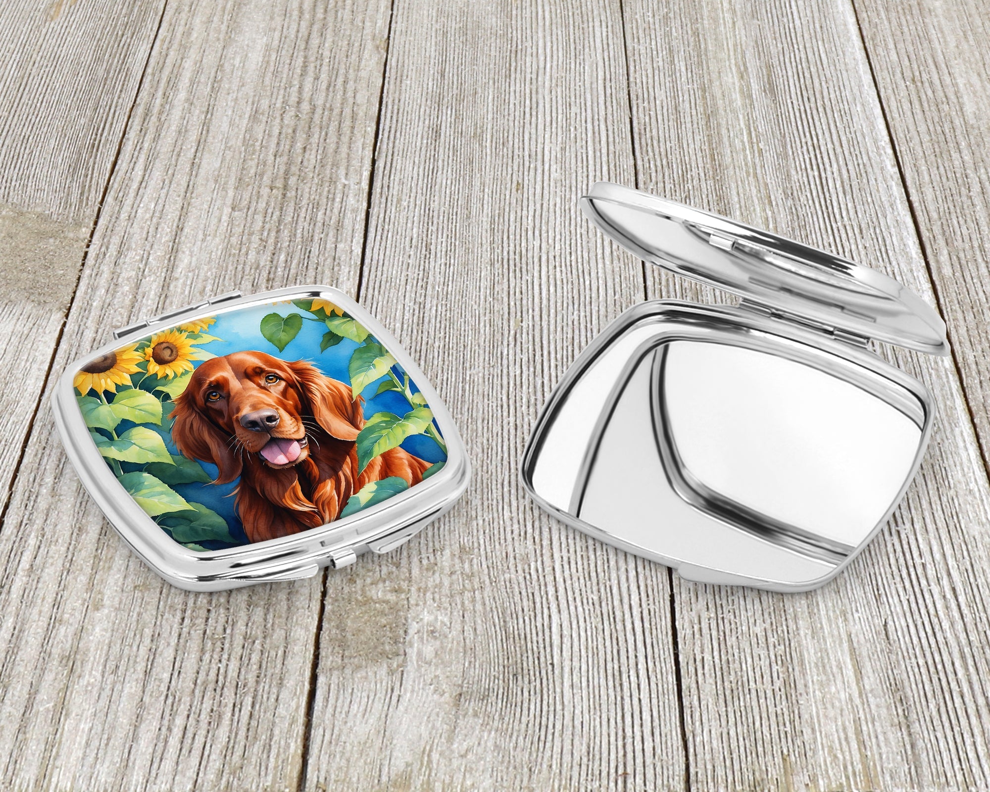 Irish Setter in Sunflowers Compact Mirror Decorative Travel Makeup Mirror for Women Girls Gifts Pocket Makeup Mirror Folding Handheld