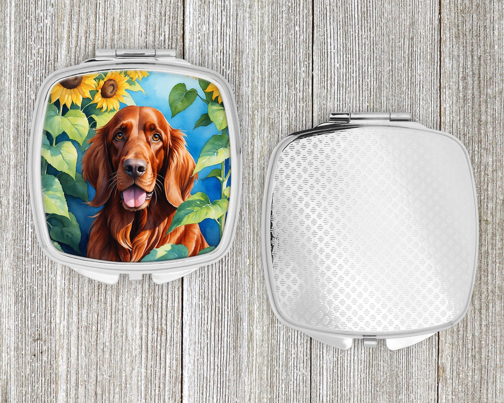 Irish Setter in Sunflowers Compact Mirror Decorative Travel Makeup Mirror for Women Girls Gifts Pocket Makeup Mirror Folding Handheld