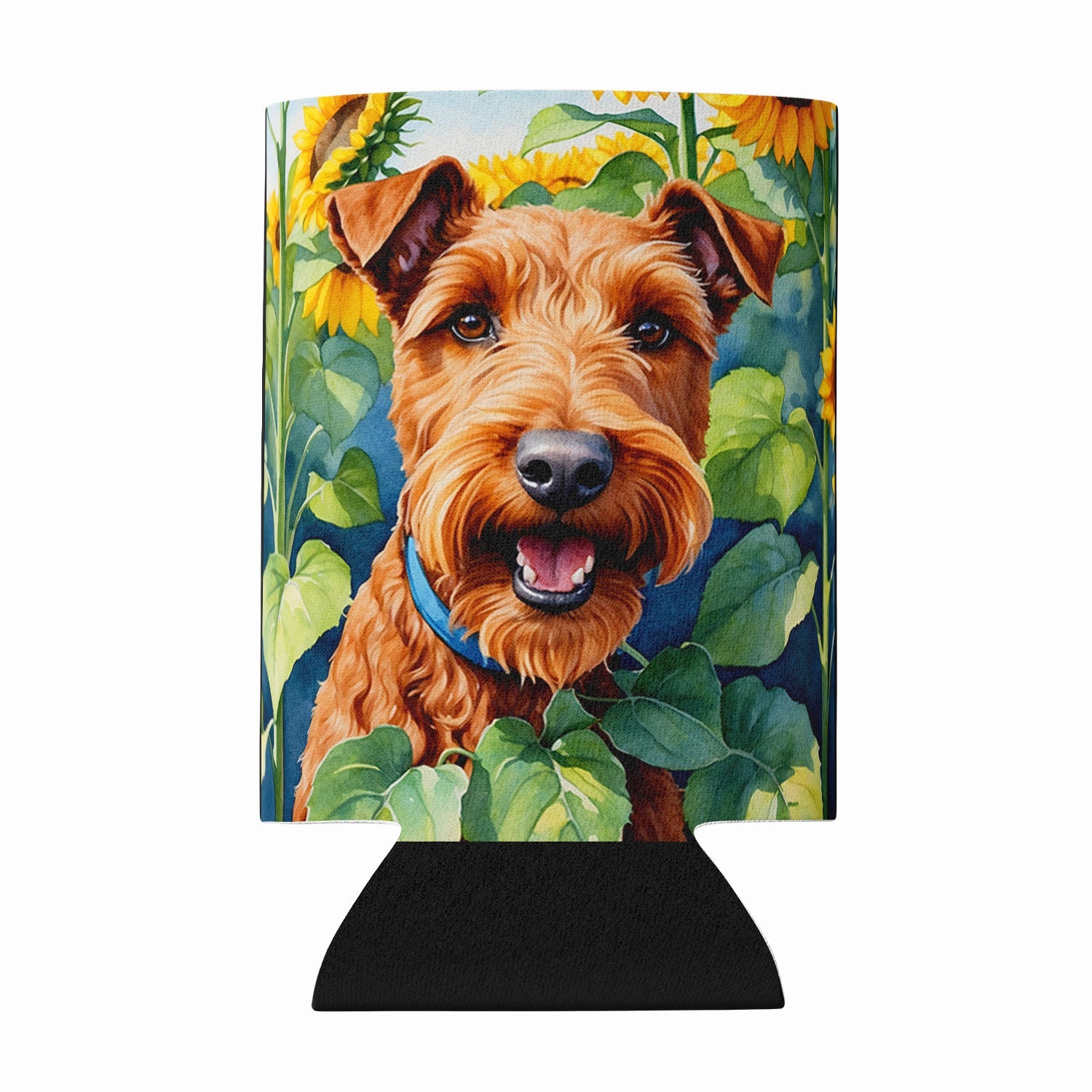 Irish Terrier in Sunflowers Can or Bottle Hugger Cooler Sleeve for Standard 12 oz Cans, Insulated Foam Beer & Soda Can Hugger Reusable