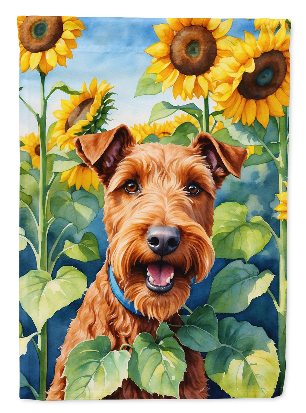 Irish Terrier in Sunflowers House Flag 28x40 Porch Sleeve Pole Decorative Outside Yard Banner Artwork Wall Hanging, Polyester