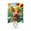 Irish Terrier in Sunflowers Ceramic Night Light Compact, UL-Certified, Ideal for Bedroom, Bathroom, Nursery, Hallway, Kitchen, 6x4x3, Multicolor