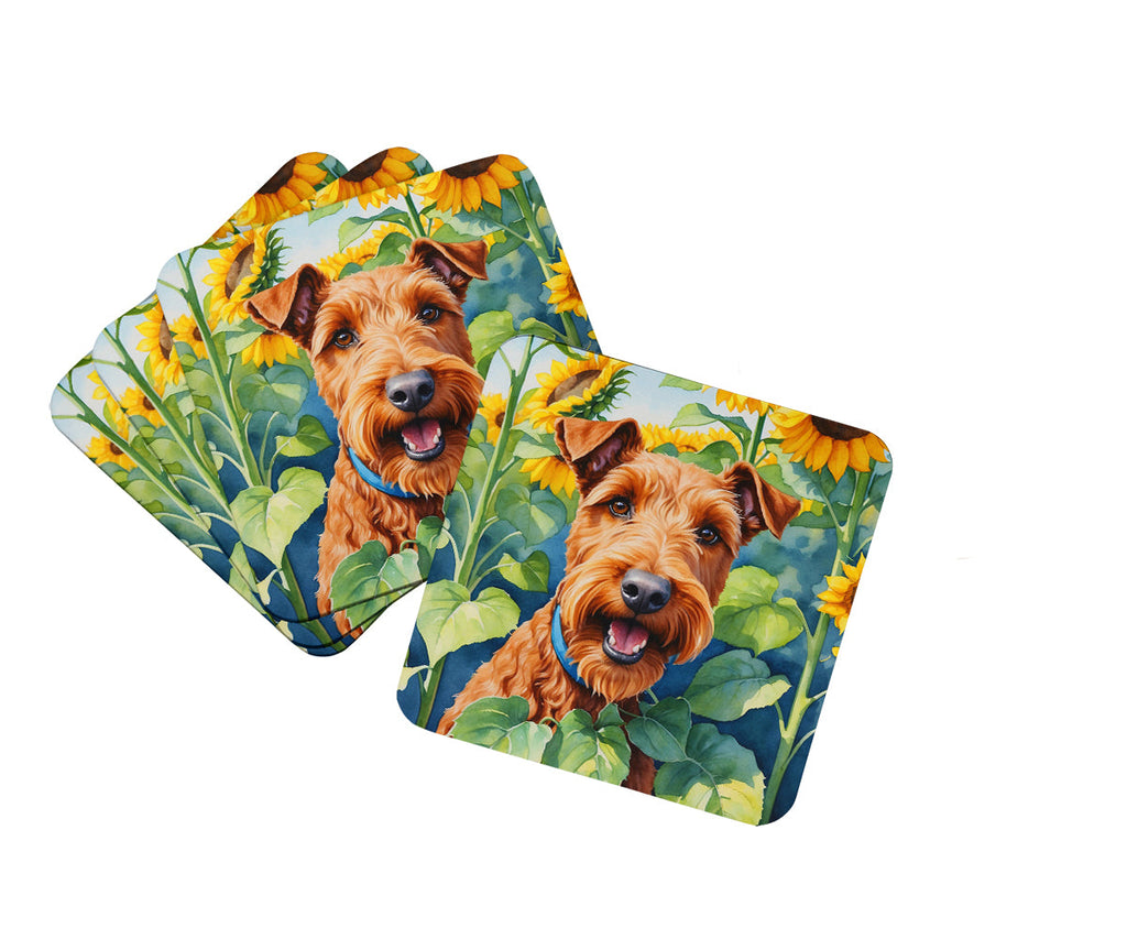 Irish Terrier in Sunflowers Foam Coasters Set of 4 Cup Coasters for Indoor Outdoor, Tabletop Protection, Anti Slip, Mouse pad Material