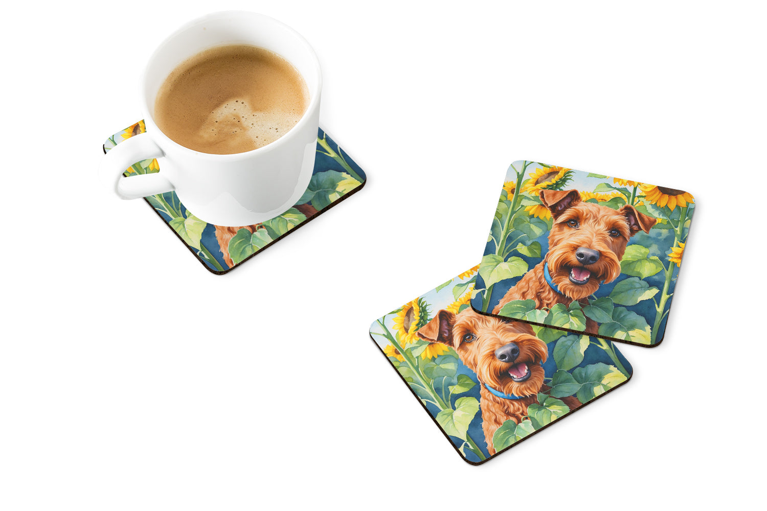 Irish Terrier in Sunflowers Foam Coasters Set of 4 Cup Coasters for Indoor Outdoor, Tabletop Protection, Anti Slip, Mouse pad Material