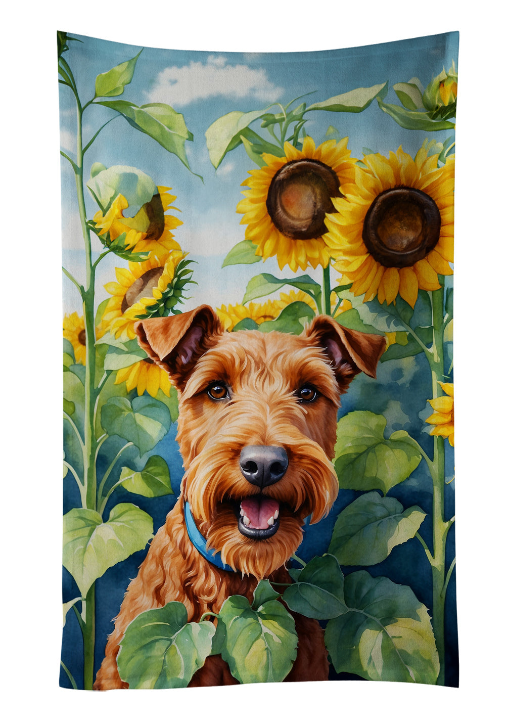 Irish Terrier in Sunflowers Kitchen Towel Velour Plush Front and Cotton Loop Back Machine Washable