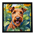 Irish Terrier in Sunflowers Framed Metal Print Bathroom, Kitchen, Office, Home Decor Wall Art Ready to Hang, Square, 8X8