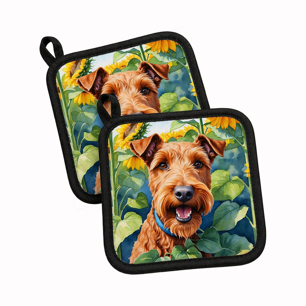 Irish Terrier in Sunflowers Pot Holder Set of 2 Heat Resistant Quilted Hot Pads 7.5 x 7.5 Inch, Insulated Kitchen Trivets for Cooking & Baking