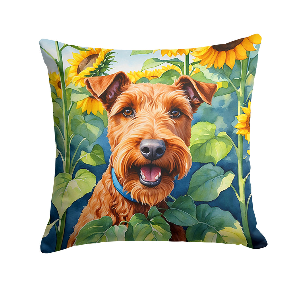 Irish Terrier in Sunflowers Decorative Throw Pillow 14x14 Indoor Outdoor Accent Cushion, Fabric Cover with Insert for Sofa, Bed, Porch & Living Room