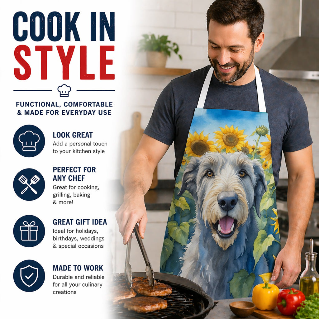 Irish Wolfhound in Sunflowers Apron Cooking Kitchen Server Baking Crafts Gardening for Adult Women Men, Unisex, Large, Multicolor