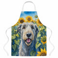 Irish Wolfhound in Sunflowers Apron Cooking Kitchen Server Baking Crafts Gardening for Adult Women Men, Unisex, Large, Multicolor
