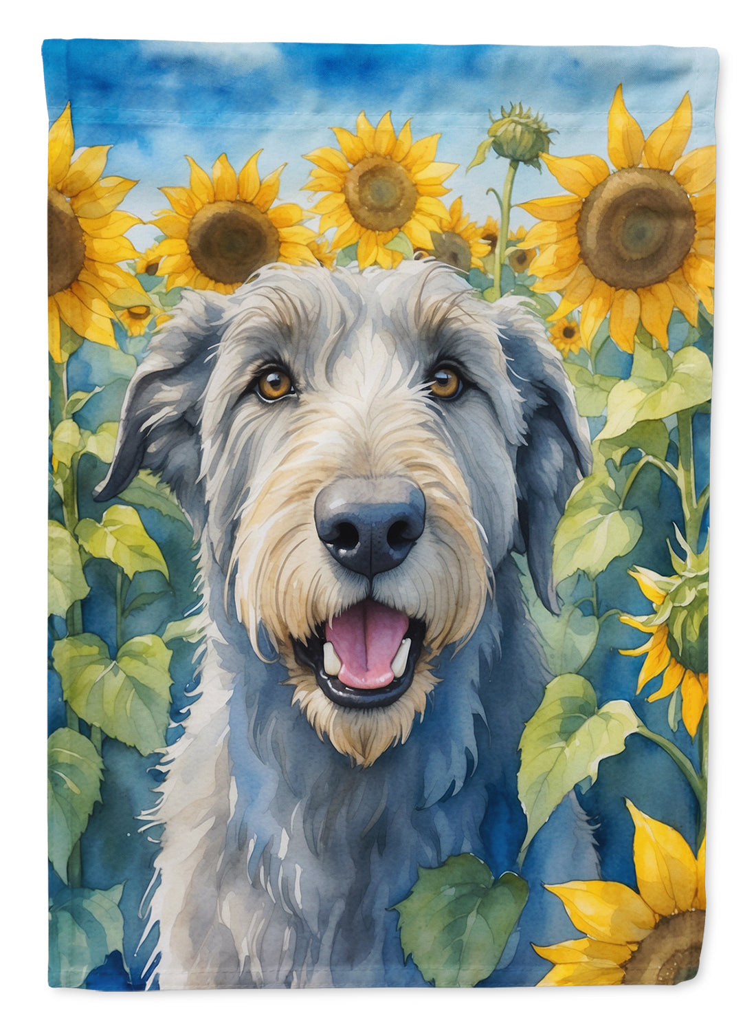 Irish Wolfhound in Sunflowers House Flag 28x40 Porch Sleeve Pole Decorative Outside Yard Banner Artwork Wall Hanging, Polyester