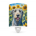 Irish Wolfhound in Sunflowers Ceramic Night Light Compact, UL-Certified, Ideal for Bedroom, Bathroom, Nursery, Hallway, Kitchen, 6x4x3, Multicolor