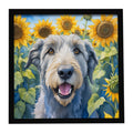 Irish Wolfhound in Sunflowers Framed Metal Print Bathroom, Kitchen, Office, Home Decor Wall Art Ready to Hang, Square, 8X8
