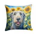Irish Wolfhound in Sunflowers Decorative Throw Pillow 14x14 Indoor Outdoor Accent Cushion, Fabric Cover with Insert for Sofa, Bed, Porch & Living Room