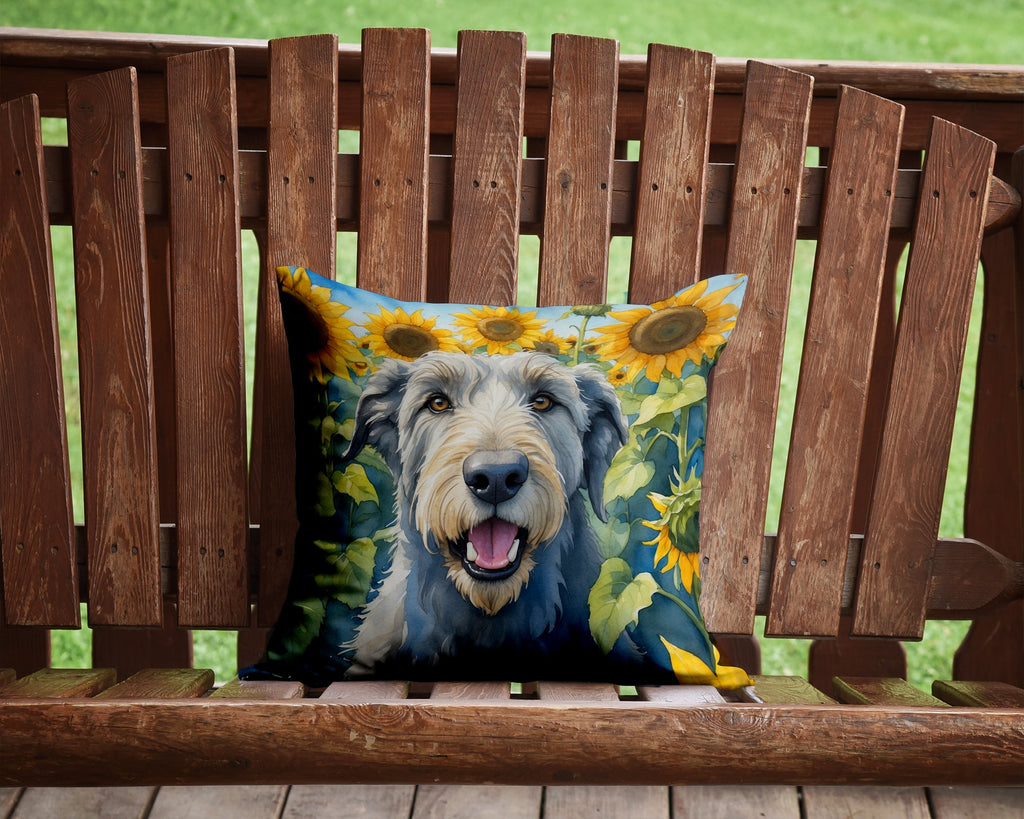 Irish Wolfhound in Sunflowers Decorative Throw Pillow 14x14 Indoor Outdoor Accent Cushion, Fabric Cover with Insert for Sofa, Bed, Porch & Living Room