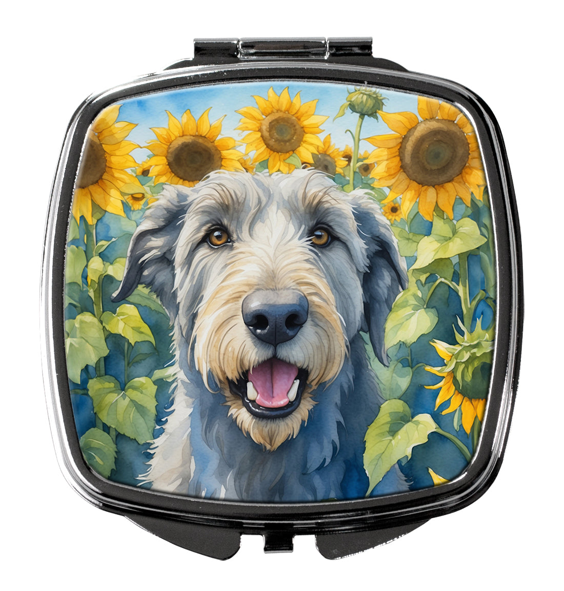 Irish Wolfhound in Sunflowers Compact Mirror Decorative Travel Makeup Mirror for Women Girls Gifts Pocket Makeup Mirror Folding Handheld