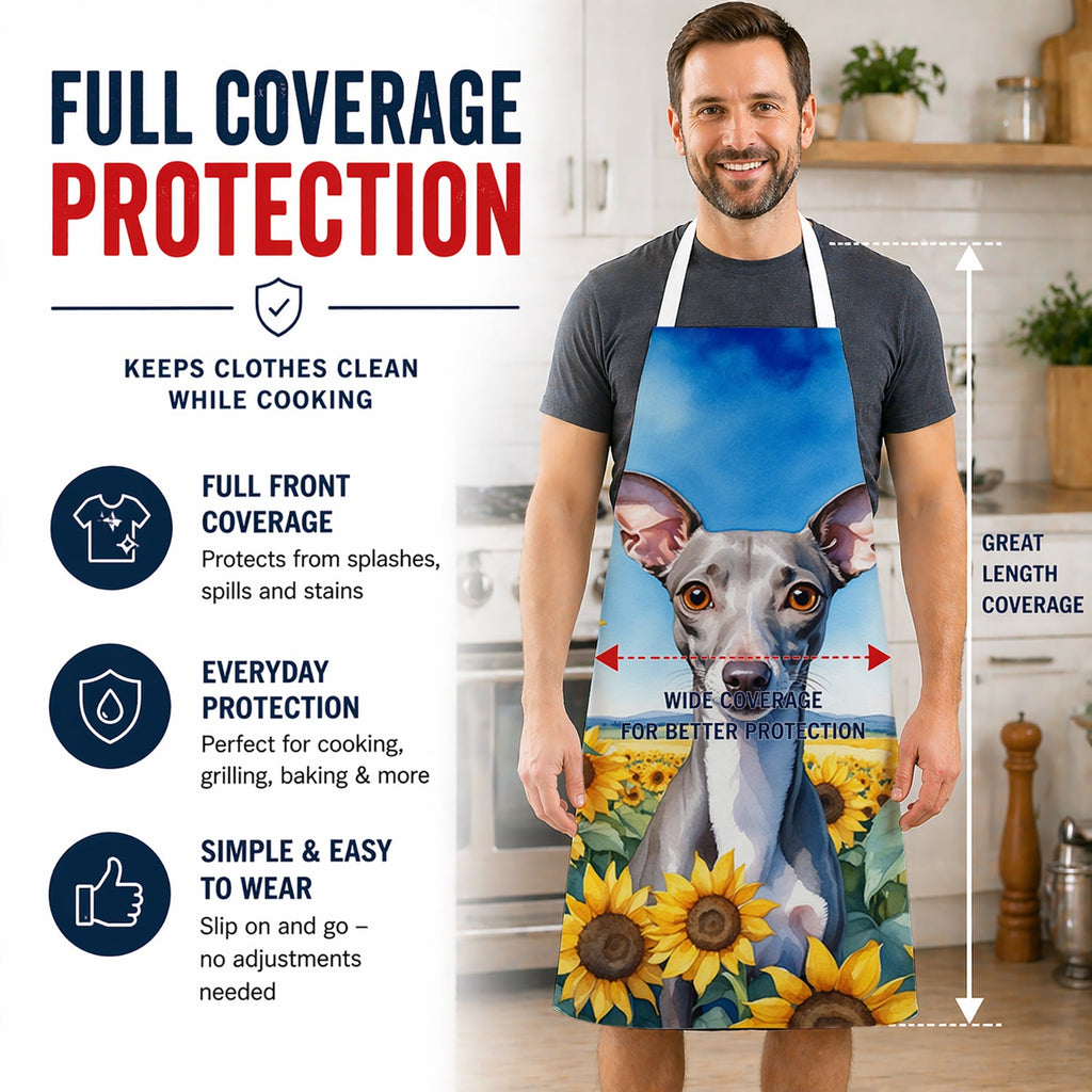Italian Greyhound in Sunflowers Apron Cooking Kitchen Server Baking Crafts Gardening for Adult Women Men, Unisex, Large, Multicolor