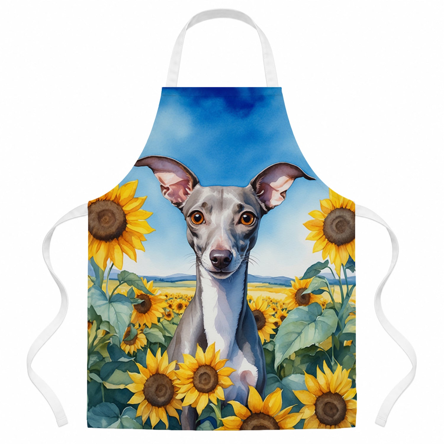 Italian Greyhound in Sunflowers Apron Cooking Kitchen Server Baking Crafts Gardening for Adult Women Men, Unisex, Large, Multicolor