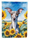 Italian Greyhound in Sunflowers House Flag 28x40 Porch Sleeve Pole Decorative Outside Yard Banner Artwork Wall Hanging, Polyester
