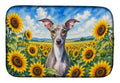 Italian Greyhound in Sunflowers Dish Drying Mat Absorbent Dish Drying Mat Pad for Kitchen Counter Dish Drainer Mat for Countertop, 14 x 21", Multicolor