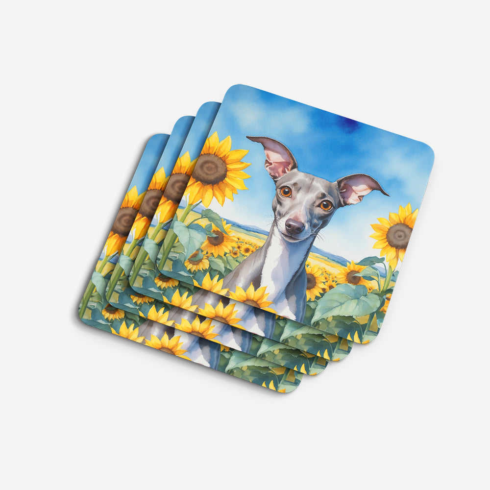 Italian Greyhound in Sunflowers Foam Coasters Set of 4 Cup Coasters for Indoor Outdoor, Tabletop Protection, Anti Slip, Mouse pad Material