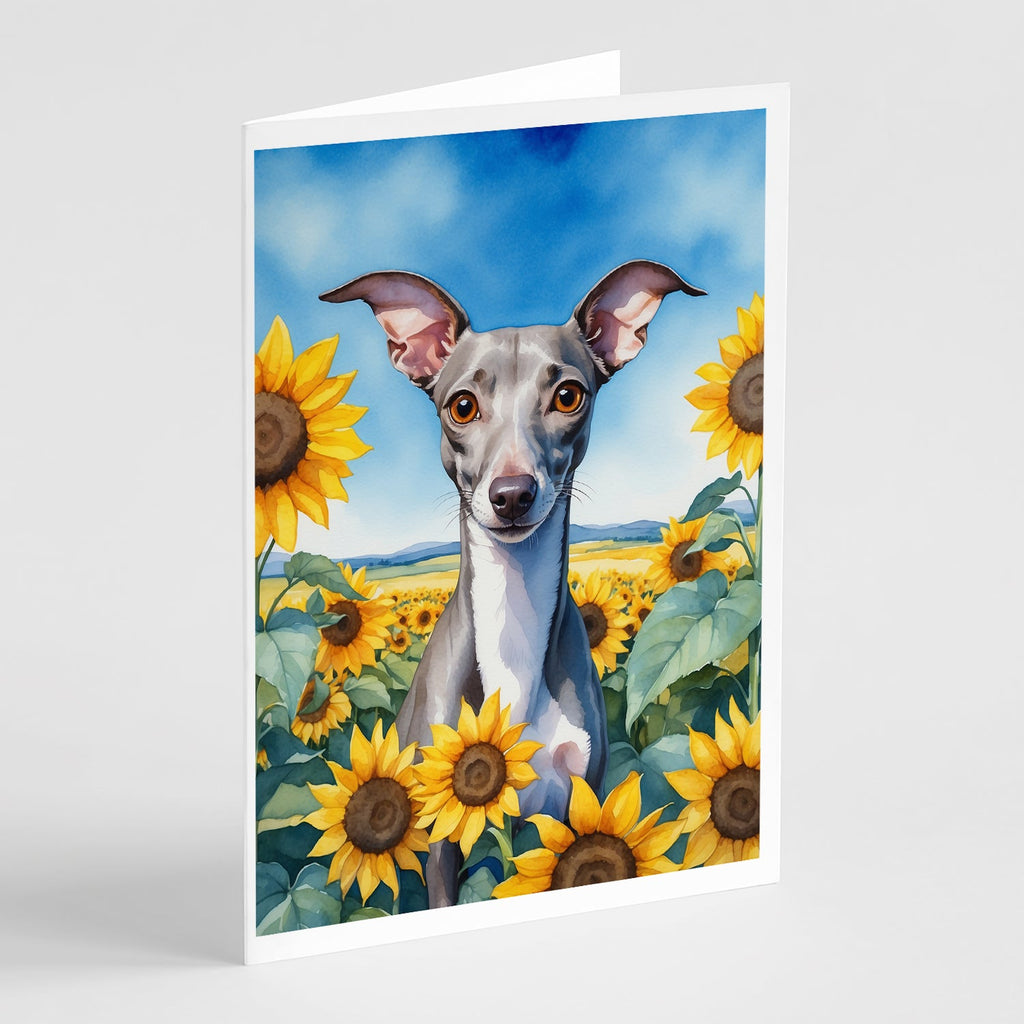 Italian Greyhound in Sunflowers Greeting Cards Pack of 8 Blank Cards with Envelopes Whimsical A7 Size 5x7