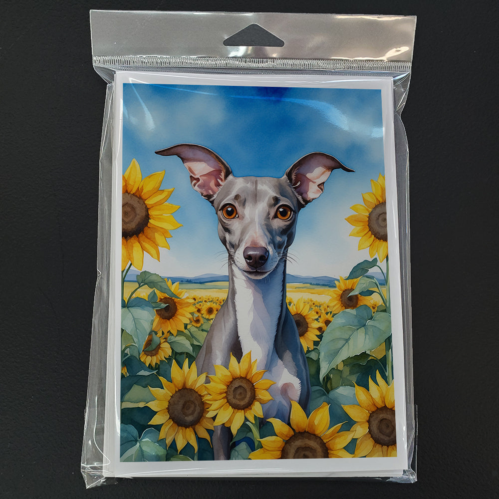 Italian Greyhound in Sunflowers Greeting Cards Pack of 8 Blank Cards with Envelopes Whimsical A7 Size 5x7