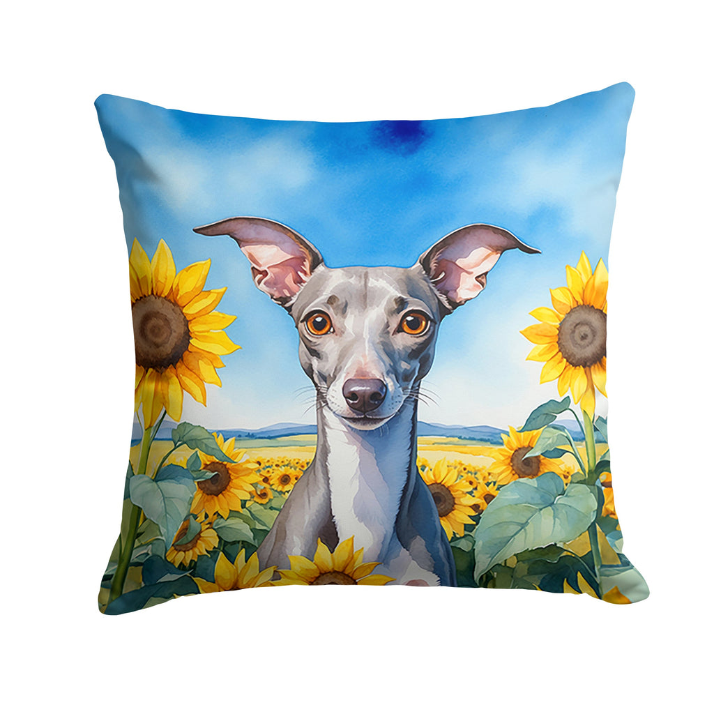 Italian Greyhound in Sunflowers Decorative Throw Pillow 18x18 Indoor Outdoor Accent Cushion, Fabric Cover with Insert for Sofa, Bed, Porch & Living Room