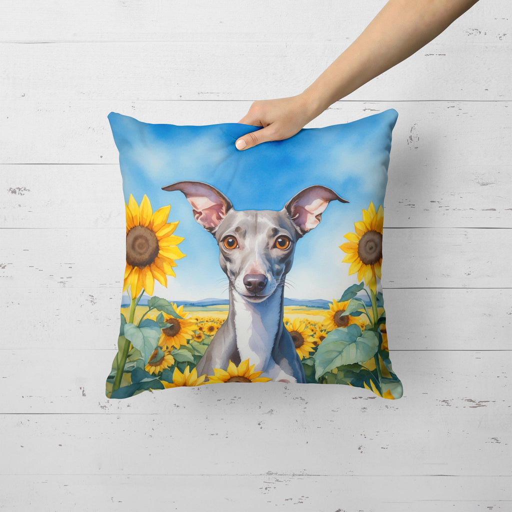 Italian Greyhound in Sunflowers Decorative Throw Pillow 18x18 Indoor Outdoor Accent Cushion, Fabric Cover with Insert for Sofa, Bed, Porch & Living Room