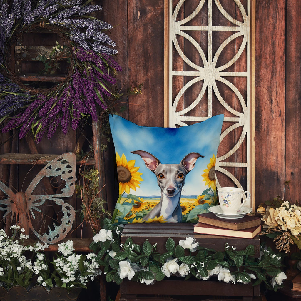 Italian Greyhound in Sunflowers Decorative Throw Pillow 18x18 Indoor Outdoor Accent Cushion, Fabric Cover with Insert for Sofa, Bed, Porch & Living Room