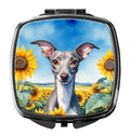 Italian Greyhound in Sunflowers Compact Mirror Decorative Travel Makeup Mirror for Women Girls Gifts Pocket Makeup Mirror Folding Handheld