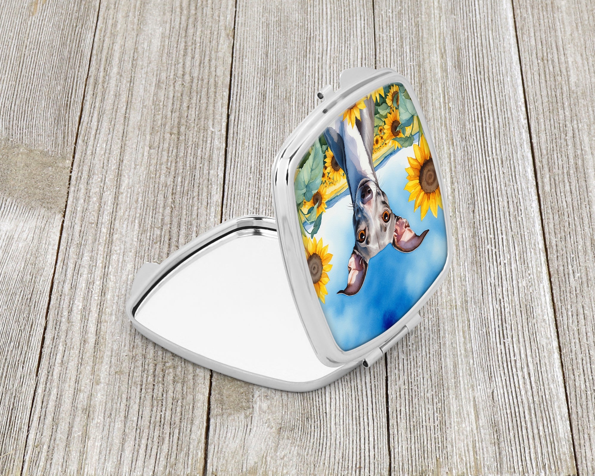 Italian Greyhound in Sunflowers Compact Mirror Decorative Travel Makeup Mirror for Women Girls Gifts Pocket Makeup Mirror Folding Handheld