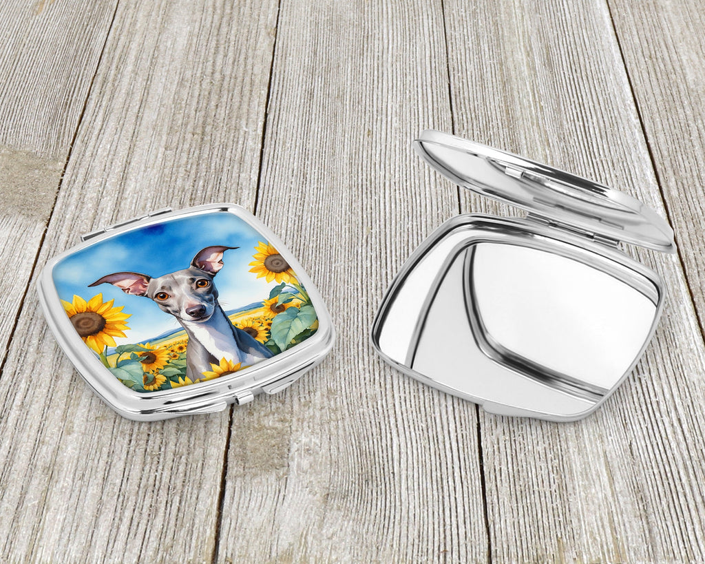 Italian Greyhound in Sunflowers Compact Mirror Decorative Travel Makeup Mirror for Women Girls Gifts Pocket Makeup Mirror Folding Handheld
