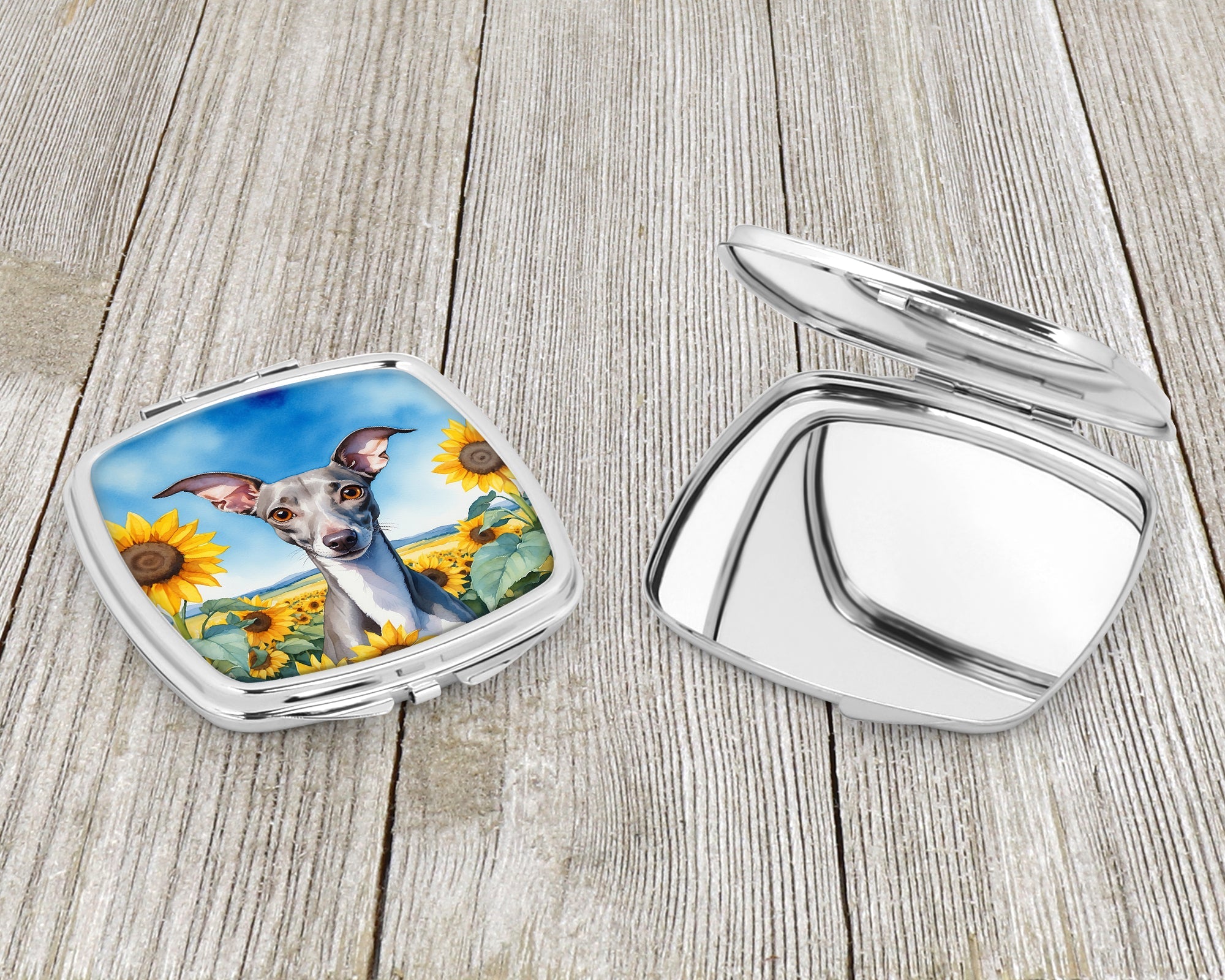Italian Greyhound in Sunflowers Compact Mirror Decorative Travel Makeup Mirror for Women Girls Gifts Pocket Makeup Mirror Folding Handheld