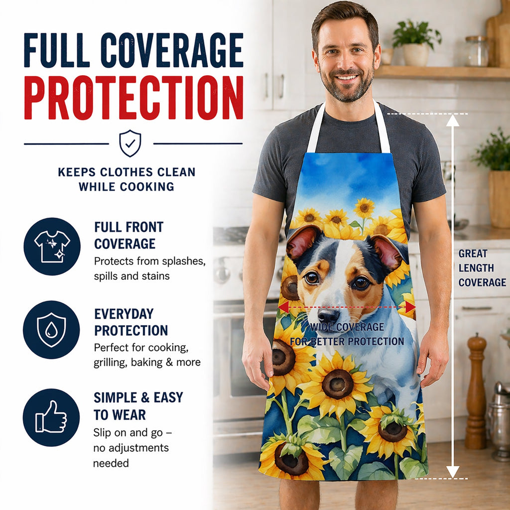 Jack Russell Terrier in Sunflowers Apron Cooking Kitchen Server Baking Crafts Gardening for Adult Women Men, Unisex, Large, Multicolor
