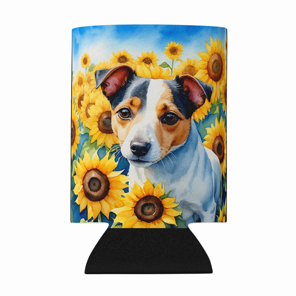 Jack Russell Terrier in Sunflowers Can or Bottle Hugger Cooler Sleeve for Standard 12 oz Cans, Insulated Foam Beer & Soda Can Hugger Reusable